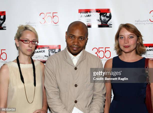 Gail Travis, DJ Spooky, and Dawn Peoples attend the Burmese Child Refugees Fundraiser Benefit hosted by Free Burma Alliance & Network 355 at the New...