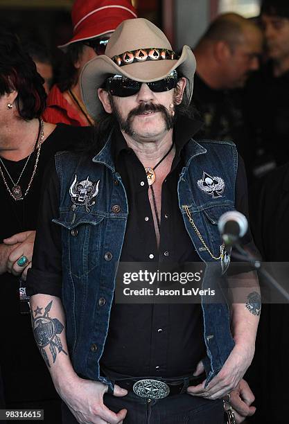 Lemmy Kilmister of Motorhead attends The Scorpions' induction into the Hollywood RockWalk on April 6, 2010 in Hollywood, California.