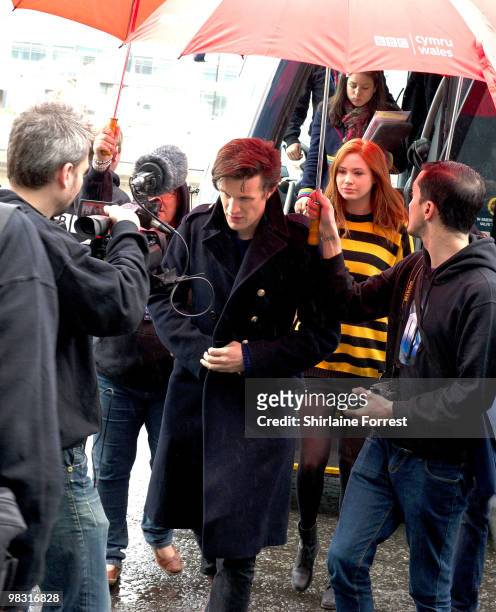 Matt Smith and Karen Gillan arrive at photocall to launch the new season of 'Dr Who' at The Lowry on March 31, 2010 in Manchester, England.