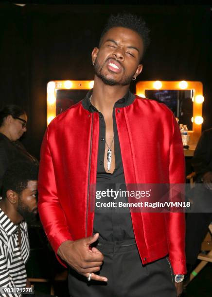 Trevor Jackson is seen backstage at the 2018 BET Awards at Microsoft Theater on June 24, 2018 in Los Angeles, California.