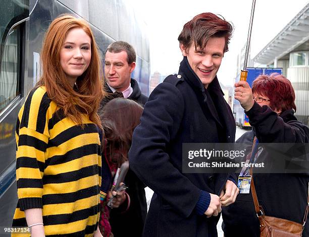 Matt Smith and Karen Gillan attend photocall to launch the new season of 'Dr Who' at The Lowry on March 31, 2010 in Manchester, England.