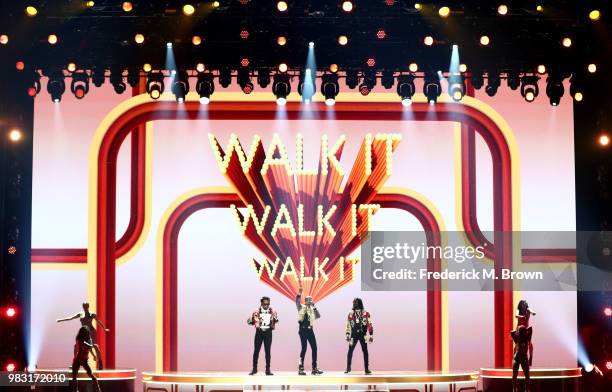 Takeoff, Quavo and Offset of Migos perform onstage at the 2018 BET Awards at Microsoft Theater on June 24, 2018 in Los Angeles, California.