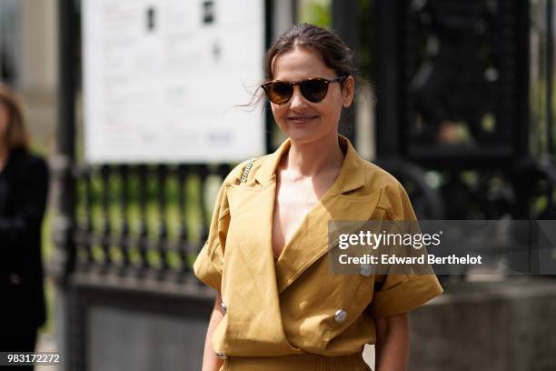 Actress Virginie Ledoyen is seen, outside Balmain, during Paris Fashion Week Menswear Spring/Summer 2019, on June 24, 2018 in Paris, France.