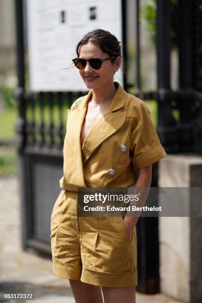 Actress Virginie Ledoyen is seen, outside Balmain, during Paris Fashion Week Menswear Spring/Summer 2019, on June 24, 2018 in Paris, France.