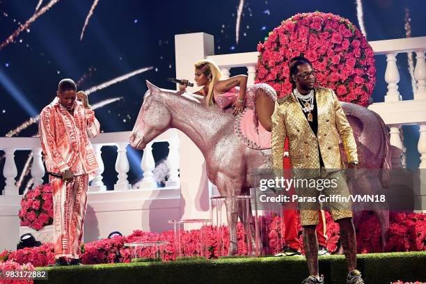 Nicki Minaj, and 2 Chainz perform onstage at the 2018 BET Awards at Microsoft Theater on June 24, 2018 in Los Angeles, California.