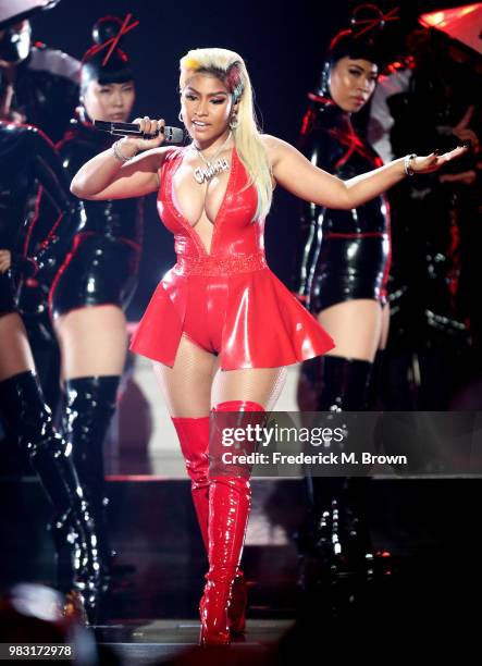 Nicki Minaj performs onstage at the 2018 BET Awards at Microsoft Theater on June 24, 2018 in Los Angeles, California.