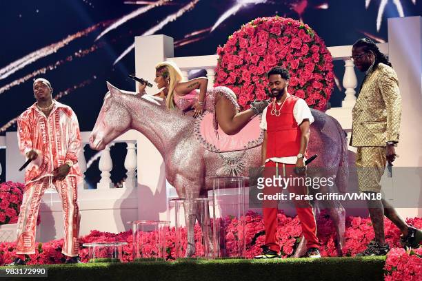 Nicki Minaj, Big Sean, and 2 Chainz perform onstage at the 2018 BET Awards at Microsoft Theater on June 24, 2018 in Los Angeles, California.