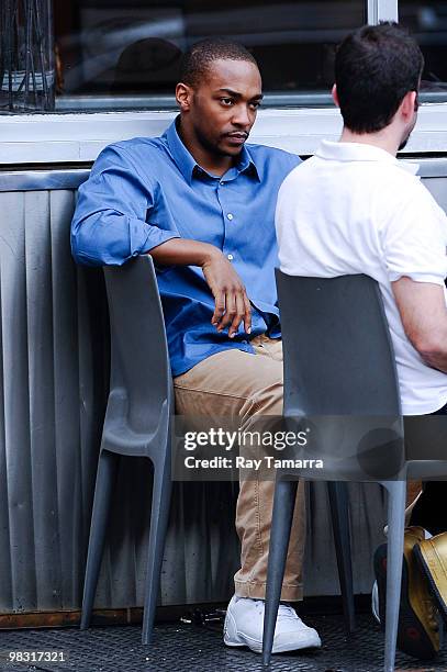 Actor Anthony Mackie eats at a Meatpacking District restaurant on April 07, 2010 in New York City.