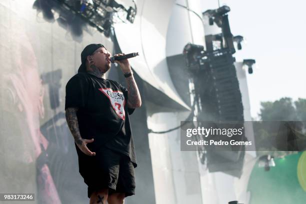 During his performance on the Mundo stage at day two of Rock in Rio Lisbon on June 24, 2018 in Lisbon, Portugal.