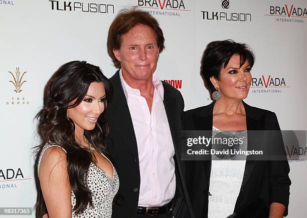 Personalities Kim Kardashian, Bruce Jenner and Kris Jenner attend the Bravada International launch party hosted by Kardashian at The Whisper...