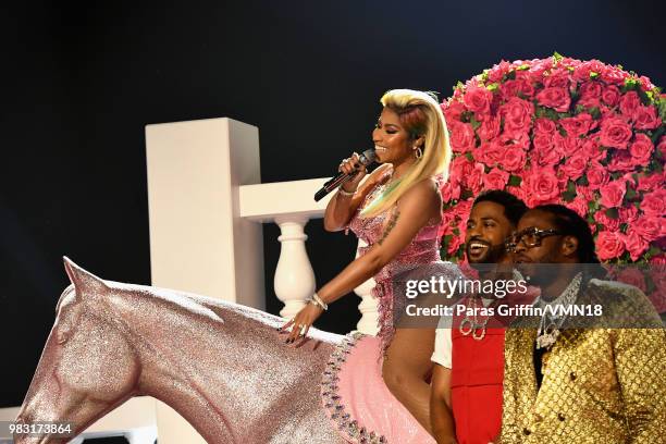 Nicki Minaj, Big Sean, and 2 Chainz perform onstage at the 2018 BET Awards at Microsoft Theater on June 24, 2018 in Los Angeles, California.