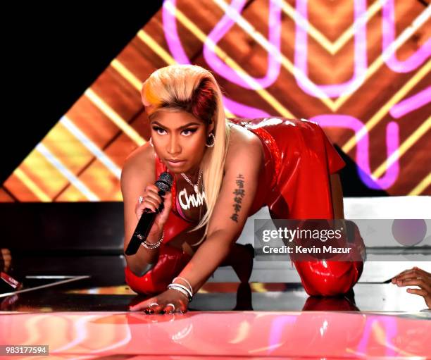 Nicki Minaj performs onstage at the 2018 BET Awards at Microsoft Theater on June 24, 2018 in Los Angeles, California.