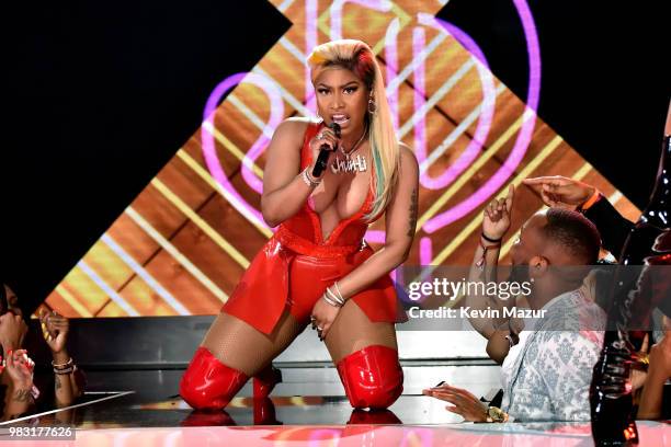 Nicki Minaj performs onstage at the 2018 BET Awards at Microsoft Theater on June 24, 2018 in Los Angeles, California.