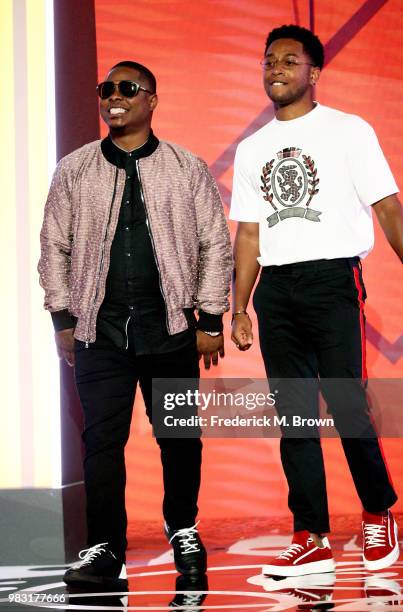 Jason Mitchell and Jacob Latimore speak onstage at the 2018 BET Awards at Microsoft Theater on June 24, 2018 in Los Angeles, California.