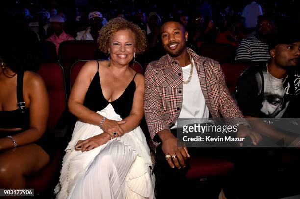 Former BET executive Debra L. Lee and Michael B. Jordan attend the 2018 BET Awards at Microsoft Theater on June 24, 2018 in Los Angeles, California.
