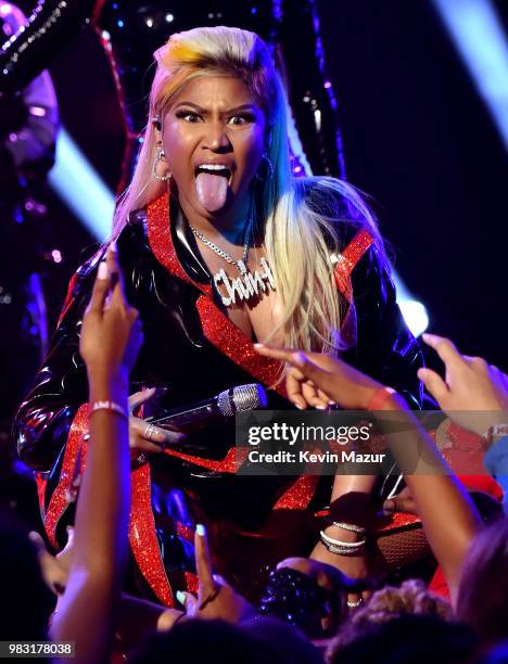 Nicki Minaj performs onstage at the 2018 BET Awards at Microsoft Theater on June 24, 2018 in Los Angeles, California.