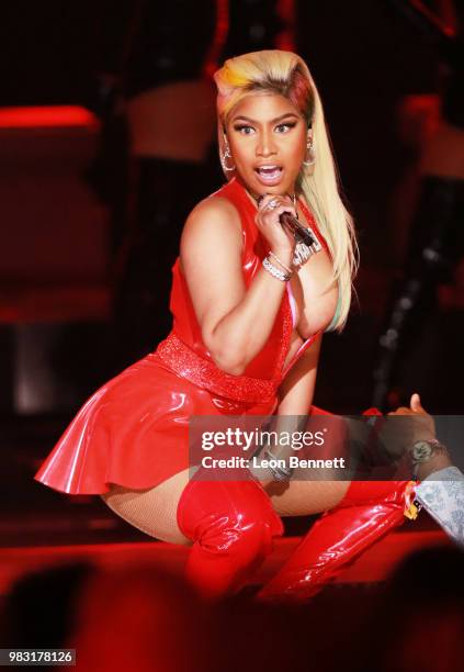 Nicki Minaj performs onstage at the 2018 BET Awards at Microsoft Theater on June 24, 2018 in Los Angeles, California.