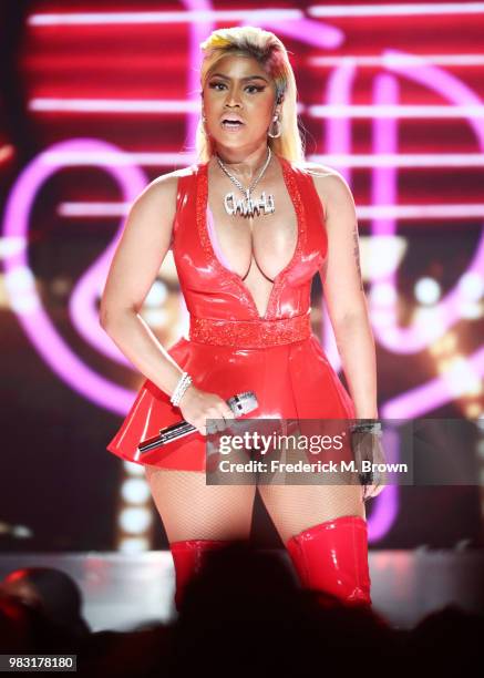 Nicki Minaj performs onstage at the 2018 BET Awards at Microsoft Theater on June 24, 2018 in Los Angeles, California.