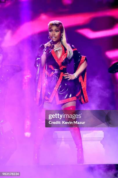 Nicki Minaj performs onstage at the 2018 BET Awards at Microsoft Theater on June 24, 2018 in Los Angeles, California.