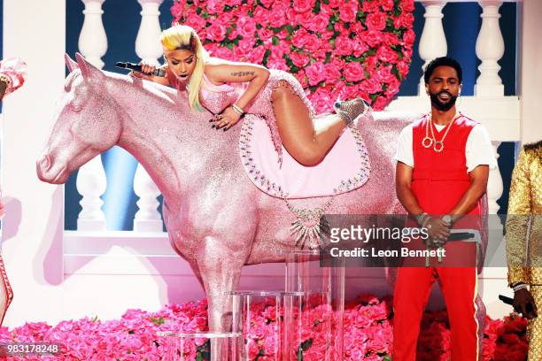 Nicki Minaj and Big Sean perform onstage at the 2018 BET Awards at Microsoft Theater on June 24, 2018 in Los Angeles, California.
