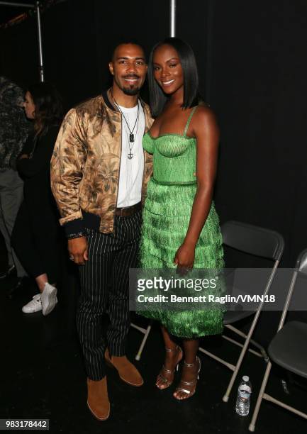 Omari Hardwick and Tika Sumpter are seen backstage at the 2018 BET Awards at Microsoft Theater on June 24, 2018 in Los Angeles, California.