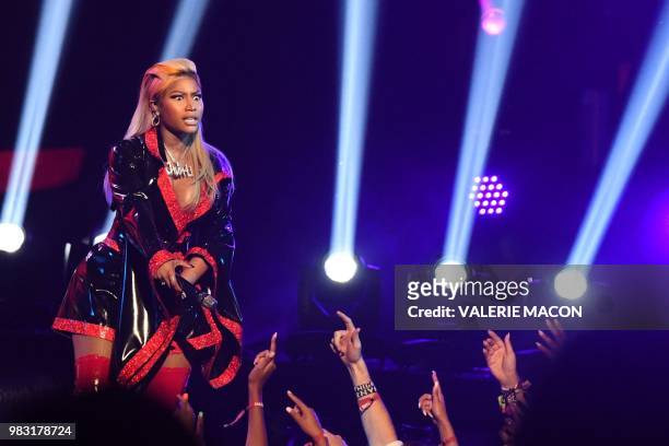Trinidadian rapper Nicki Minaj performs onstage during the BET Awards at Microsoft Theatre in Los Angeles, California, on June 24, 2018.
