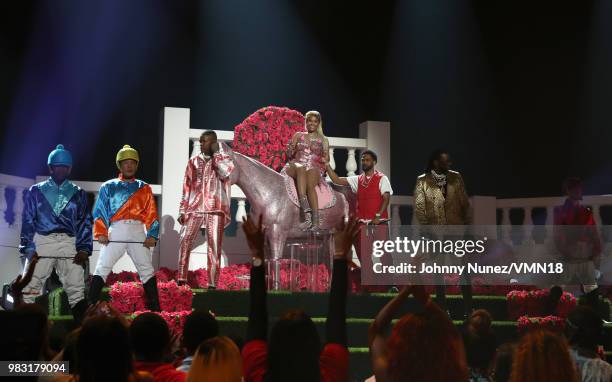 Nicki Minaj, Big Sean, and 2 Chainz perform onstage at the 2018 BET Awards at Microsoft Theater on June 24, 2018 in Los Angeles, California.