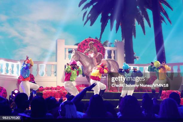 Nicki Minaj performs onstage at the 2018 BET Awards at Microsoft Theater on June 24, 2018 in Los Angeles, California.