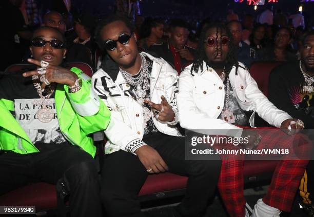 Quavo, Takeoff, Offset of Migos attend the 2018 BET Awards at Microsoft Theater on June 24, 2018 in Los Angeles, California.