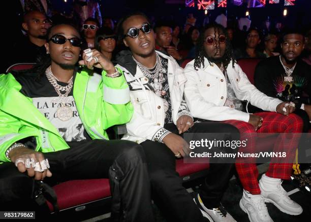 Quavo, Takeoff, Offset of Migos attend the 2018 BET Awards at Microsoft Theater on June 24, 2018 in Los Angeles, California.