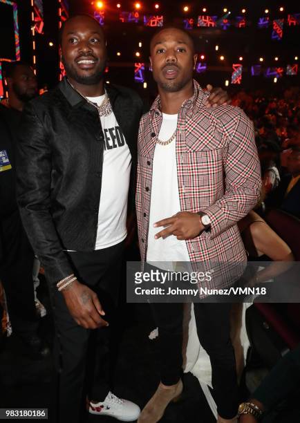 Meek Mill and Michael B. Jordan attend the 2018 BET Awards at Microsoft Theater on June 24, 2018 in Los Angeles, California.
