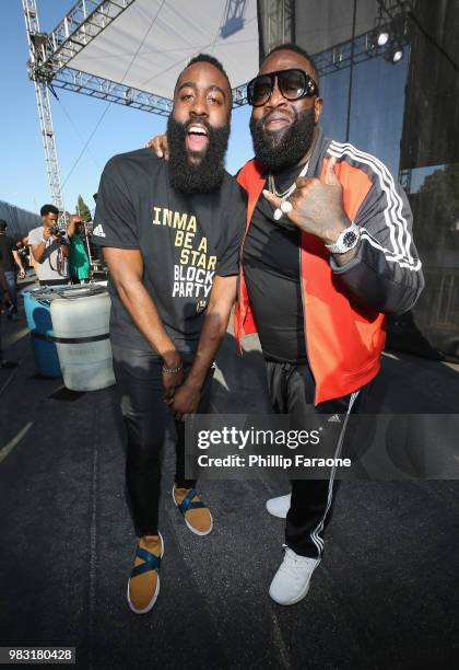 James Harden and Rick Ross attend "Imma Be a Star" Block Party at Audubon Middle School on June 24, 2018 in Los Angeles, California.