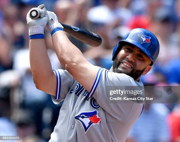 In a June 2017 file image, the Toronto Blue Jays' Kendrys Morales during action against the Kansas City Royals at Kauffman Stadium in Kansas City,...