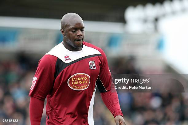 Adebayo Akinfenwa of Northampton Town leaves the pitch injured during the Coca Cola League Two Match between Northampton Town and Torquay United at...