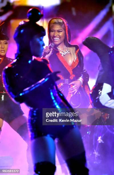 Nicki Minaj onstage at the 2018 BET Awards at Microsoft Theater on June 24, 2018 in Los Angeles, California.