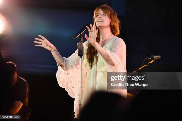 Florence Welch of Florence + The Machine performs onstage during a Spotify Premium intimate event on June 24, 2018 in Brooklyn, New York.