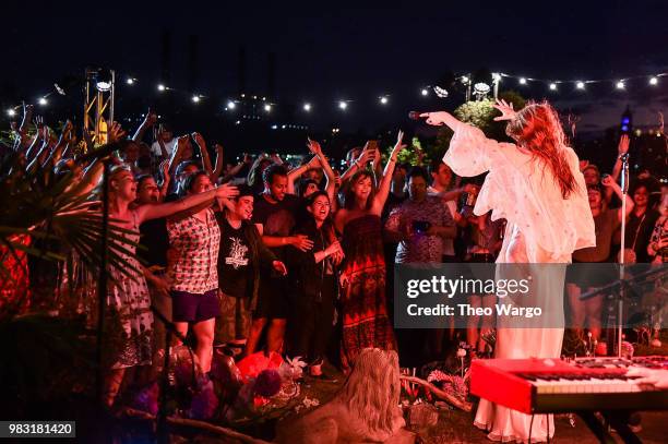 Florence Welch of Florence + The Machine performs onstage during a Spotify Premium intimate event on June 24, 2018 in Brooklyn, New York.