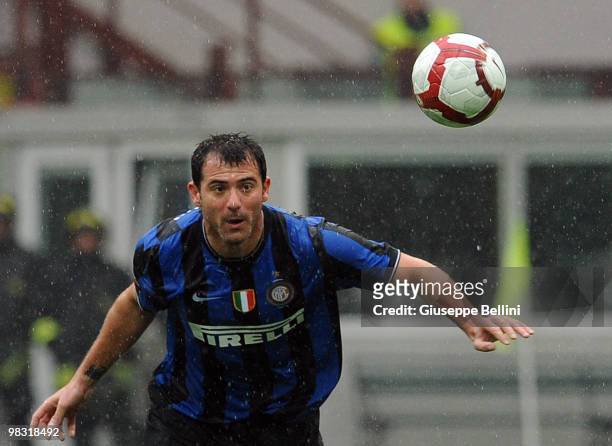 Dejan Stankovic of Inter in action during the Serie A match between FC Internazionale Milano and Bologna FC at Stadio Giuseppe Meazza on April 3,...