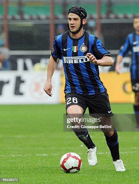 Cristian Chivu of Inter in action during the Serie A match between FC Internazionale Milano and Bologna FC at Stadio Giuseppe Meazza on April 3, 2010...