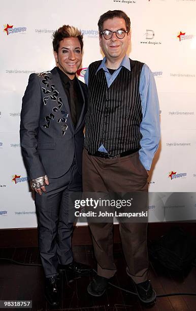 Adam Barta and Michael Musto attend Adam Barta's "VIP" music video release party at Lucky Strike Lanes & Lounge on April 7, 2010 in New York City.