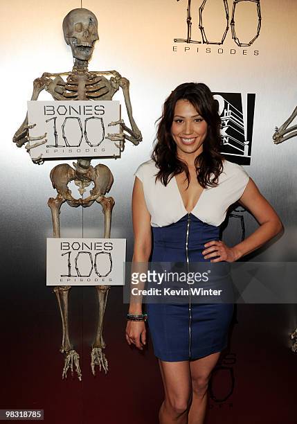 Actress Michaela Conlin arrives at Fox TV's celebration of "Bones" 100th episode at 650 North on April 7, 2010 in Los Angeles, California.