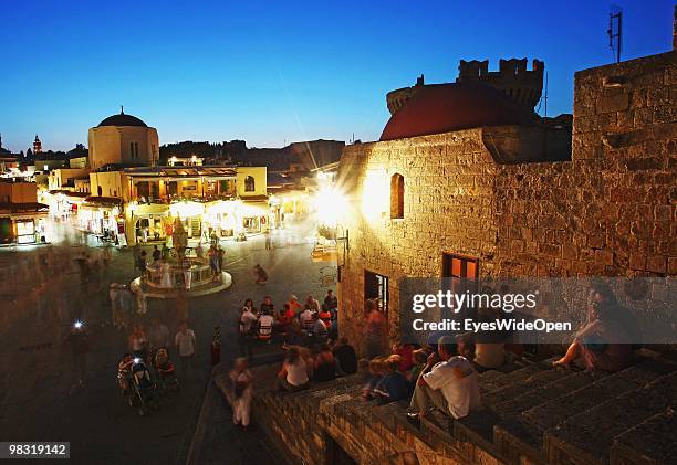 The Old town of Rhodes city with restaurants and shops on July 16, 2009 in Rhodes, Greece. Rhodes is the largest of the Greek Dodecanes Islands.