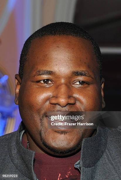Actor Quinton Aaron attends the Launch Party and fashion show for designer Chris Aire's "Hollywood Glamour Collection" at the Beverly Hills Hotel on...