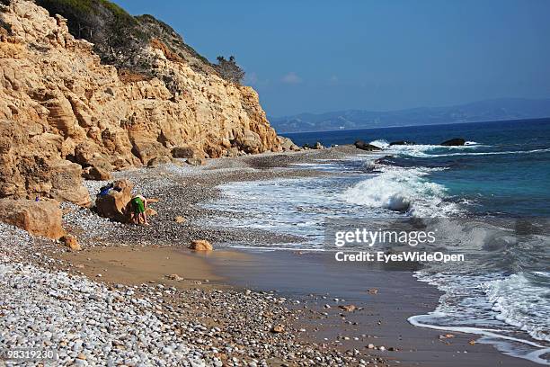 Akra beach with Kap Furni near Monolithos on July 16, 2009 in Rhodes, Greece. Rhodes is the largest of the Greek Dodecanes Islands.