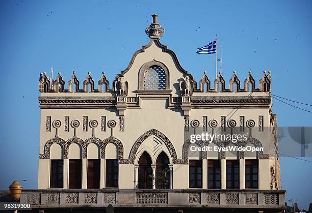 The Old town of Rhodes city with restaurants and shops on July 16, 2009 in Rhodes, Greece. Rhodes is the largest of the Greek Dodecanes Islands.