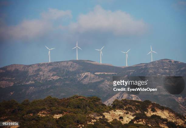 Windpark on July 16, 2009 in Rhodes, Greece. Rhodes is the largest of the Greek Dodecanes Islands.