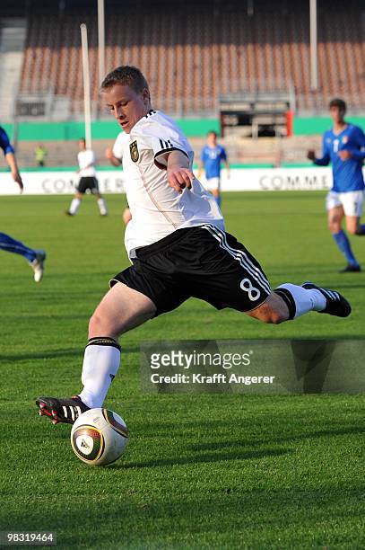 Fabian Holland of Germany in action during the U20 international friendly match between Germany and Italy at the Millerntor Stadium on April 7, 2010...