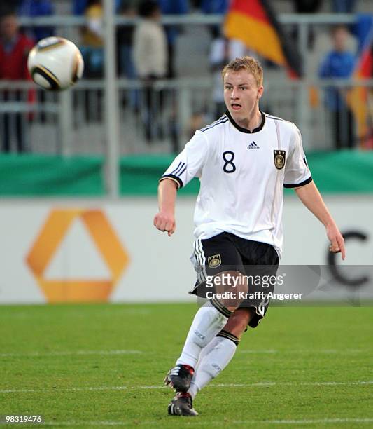 Fabian Holland of Germany in action during the U20 international friendly match between Germany and Italy at the Millerntor Stadium on April 7, 2010...