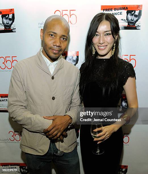 Producer DJ Spooky and Mie Iwatsuki attend the Burmese Child Refugees Fundraiser Benefit hosted by Free Burma Alliance & Network 355 at the New York...