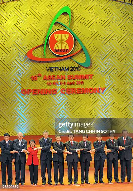 Pictured are leaders of the Association of Southeast Asian Nations : Laos Prime Minister Bouasone Bouphavanh, Malaysian Prime Minister Najib Razak,...